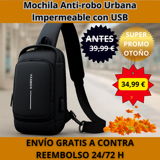Mochila Anti-robo Urbana Impermeable con USB | SUPER PROMO OTOÑO (12,5% de descuento)